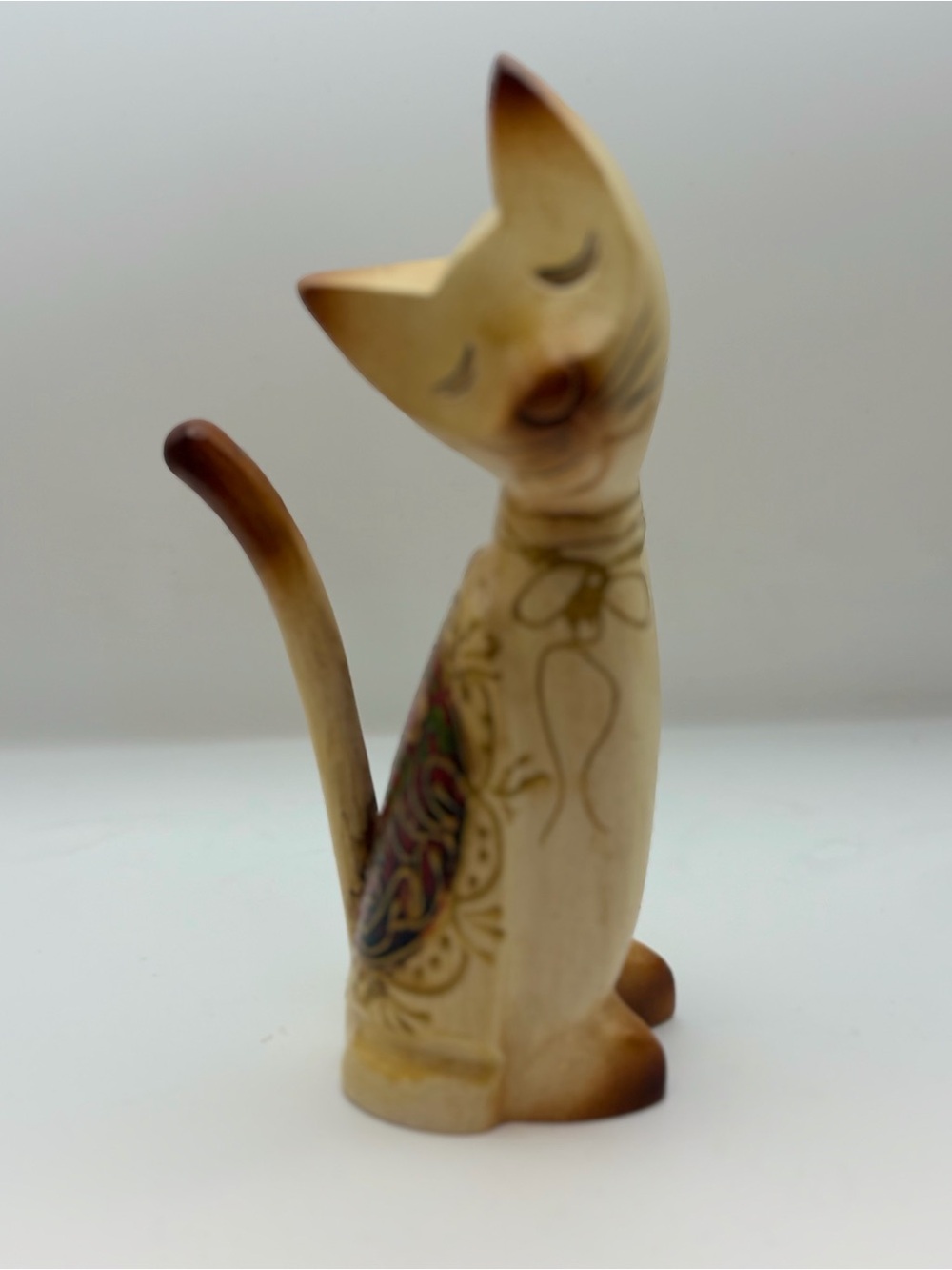 Vintage Cat Statue Folk Art Wooden Hand Carved Cat Painted From Ecuador
